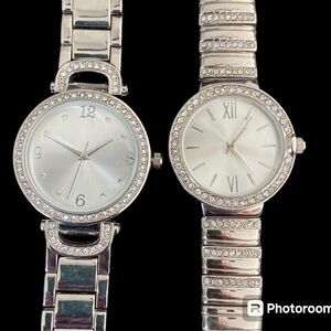 CLEARANCE 2 Stainless Steel Watches with Rhinestone Accents 8 inches